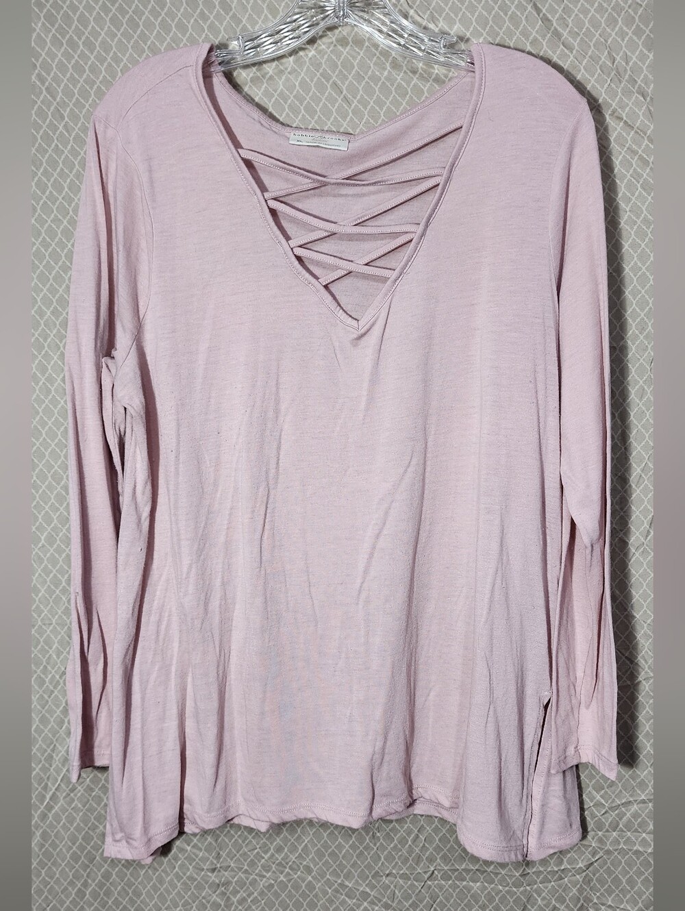 Bobbie Brooks Blush Pink Lightweight Long Sleeve Criss-cross Strap Neck Women XL